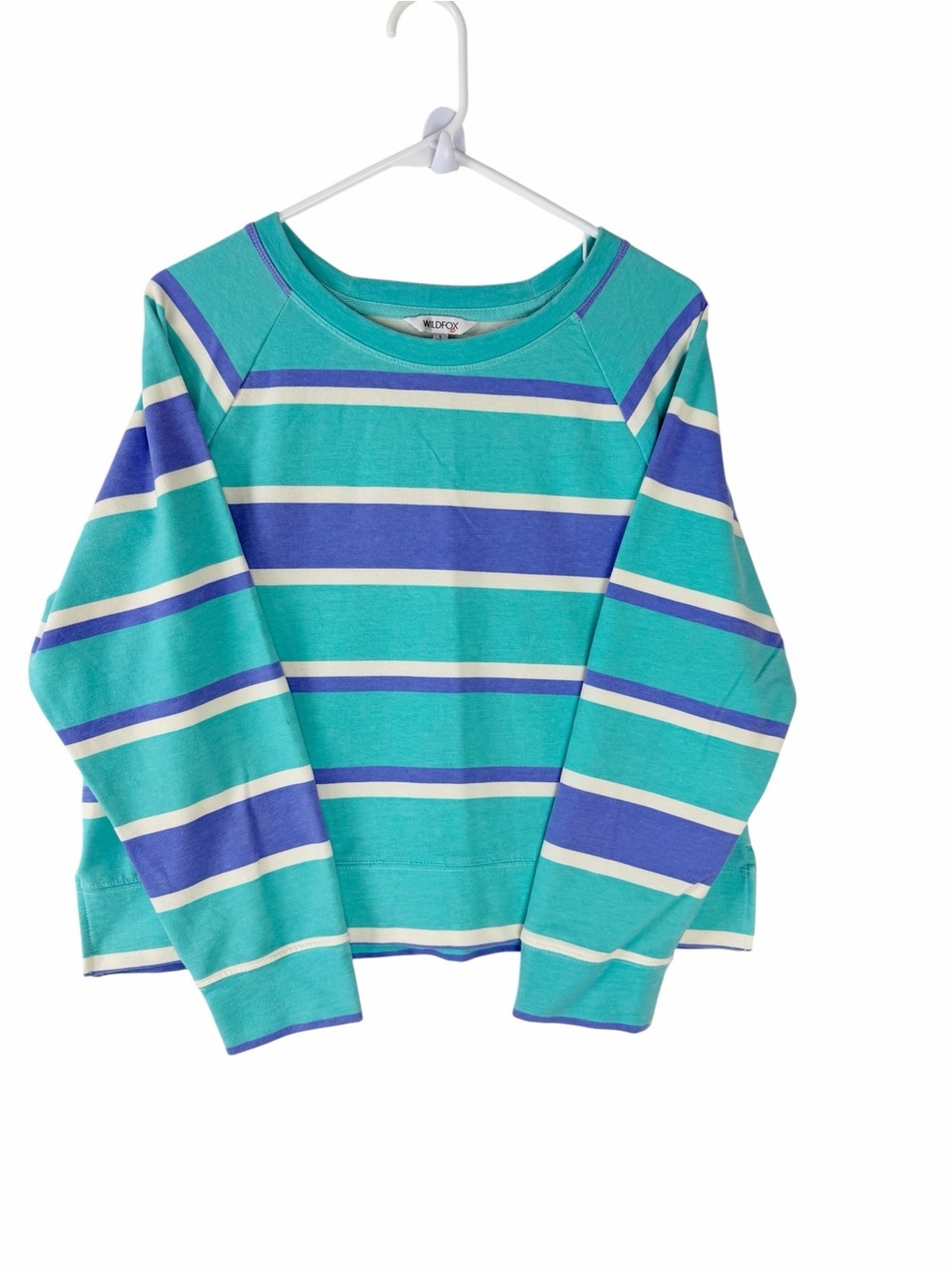 Wildfox Women’s Large Aqua Blue Striped Lounge Sweatshirt Soft French Terry Paja